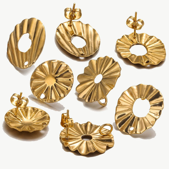 Stainless Steel Round Flower Stud Earrings With Fish Pattern And Electroplating Process Diy Jewelry Making Supplies