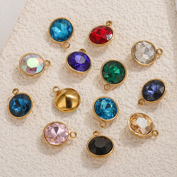 Stainless Steel Round Glass Pendant Jewelry Accessories With 18K Electroplating