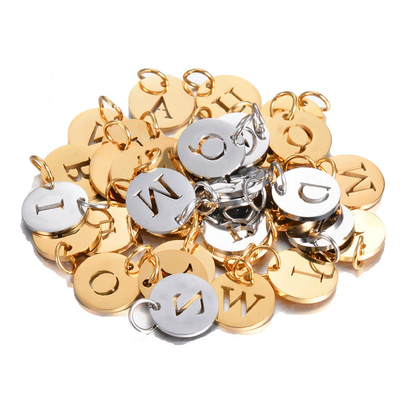 Stainless Steel Round Hollow English Letters Pendant Diy Jewelry Accessories Electroplated