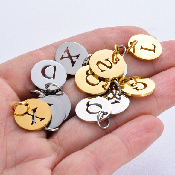 Stainless Steel Round Hollow English Letters Pendant Diy Jewelry Accessories Electroplated
