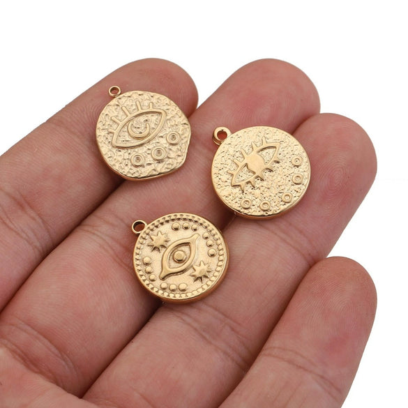 Stainless Steel Round Irregular Pendant Jewelry Accessories With Fish Pattern Diy Handmade Electroplated Cartoon And Animal Style
