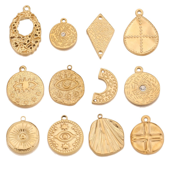 Stainless Steel Round Irregular Pendant Jewelry Accessories With Fish Pattern Diy Handmade Electroplated Cartoon And Animal Style