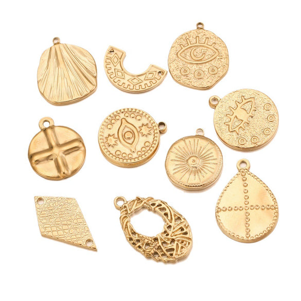 Stainless Steel Round Irregular Pendant Jewelry Accessories With Fish Pattern Diy Handmade Electroplated Cartoon And Animal Style