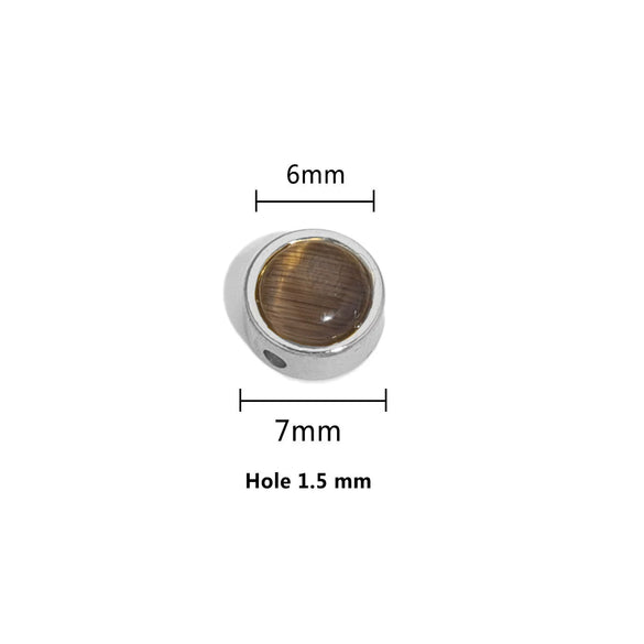 Stainless Steel Round Loose Beads Diy Jewelry Accessories With Cat's Eye Stone And Electroplating Treatment