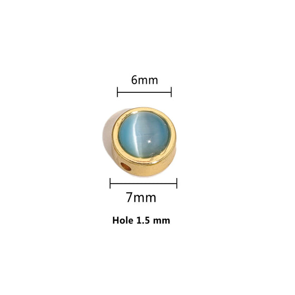 Stainless Steel Round Loose Beads Diy Jewelry Accessories With Cat's Eye Stone And Electroplating Treatment