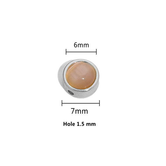 Stainless Steel Round Loose Beads Diy Jewelry Accessories With Cat's Eye Stone And Electroplating Treatment