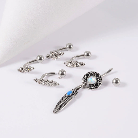 Stainless Steel Round Navel Ring With Welding Ball And Curved Rod Electroplating Style Unisex
