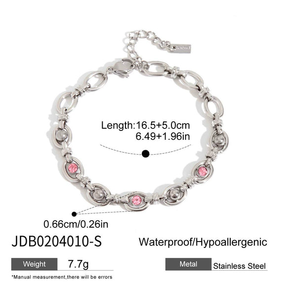 Stainless Steel Round Pink Zirconium Women's Bracelet With Electroplating Geometric Design