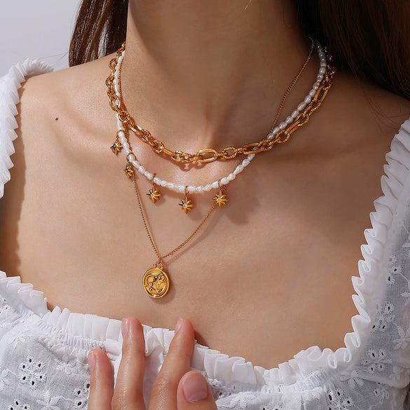 316L Stainless Steel Round Plate Twelve Constellation Pattern Pendant Necklace For Women Electroplated