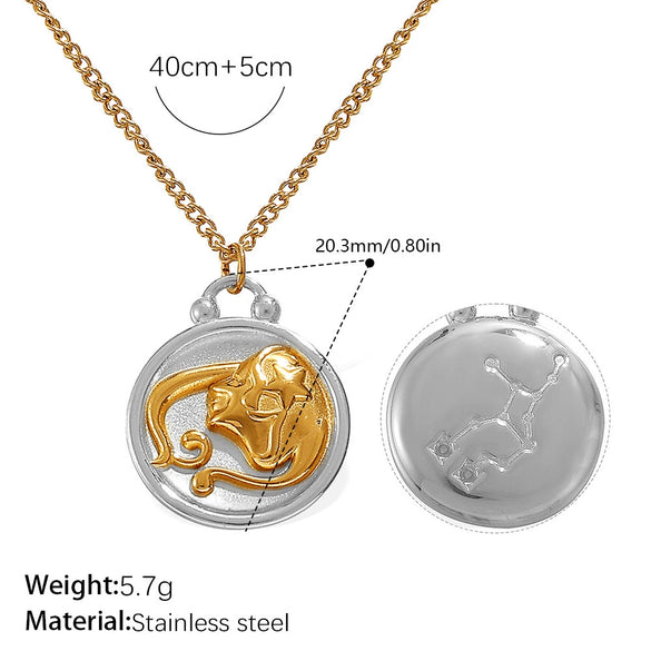 316L Stainless Steel Round Plate Twelve Constellation Pattern Pendant Necklace For Women Electroplated