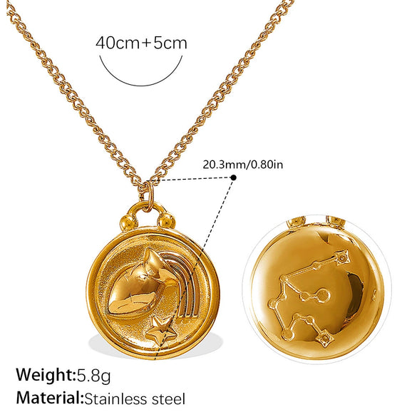316L Stainless Steel Round Plate Twelve Constellation Pattern Pendant Necklace For Women Electroplated