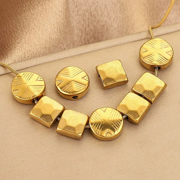 Stainless Steel Round Square Curved Spacer Positioning Beads Vacuum Gold Plated Diy Jewelry Accessories
