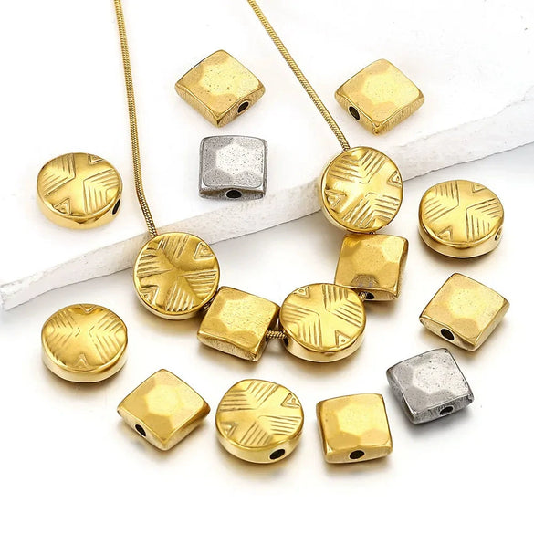Stainless Steel Round Square Curved Spacer Positioning Beads Vacuum Gold Plated Diy Jewelry Accessories