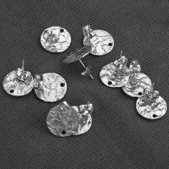 Stainless Steel Round Stud Earrings Irregular Embossed Electroplated Jewelry Accessories