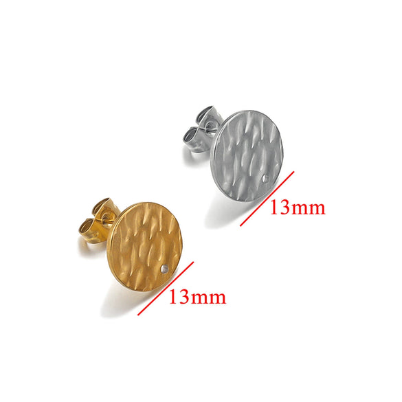 Stainless Steel Round Stud Earrings Irregular Embossed Electroplated Jewelry Accessories