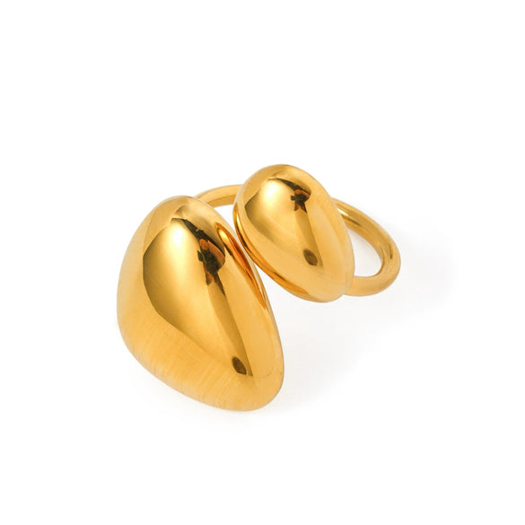 Stainless Steel Round Triangle Asymmetric Opening Ring With Geometric Design Electroplated