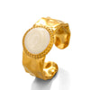Stainless Steel Round Women's Retro Geometric Hammer Pattern Open Oil Drop Ring 18K Gold Plated