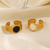 Stainless Steel Round Women's Retro Geometric Hammer Pattern Open Oil Drop Ring 18K Gold Plated