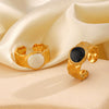Stainless Steel Round Women's Retro Geometric Hammer Pattern Open Oil Drop Ring 18K Gold Plated
