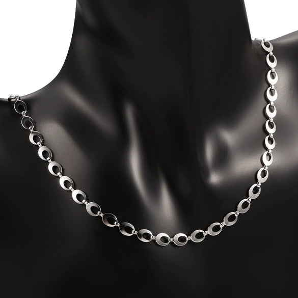Stainless Steel Rugby Oval Chain Necklace Bracelet With Electrolytic Brightening