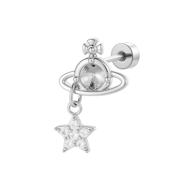 Stainless Steel Saturn Ear Stud Fashion Minimalist Polish Diy Handmade Piercing Jewelry Accessories