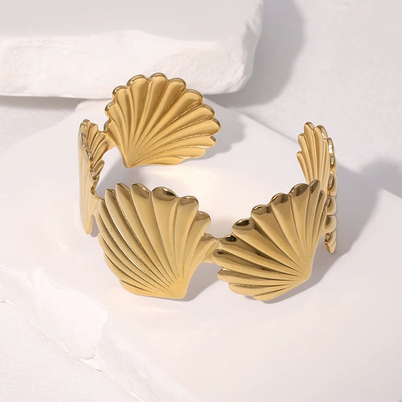Stainless Steel Scallop Adjustable Open Wide Women's Fashion Simple Electroplated Bracelet