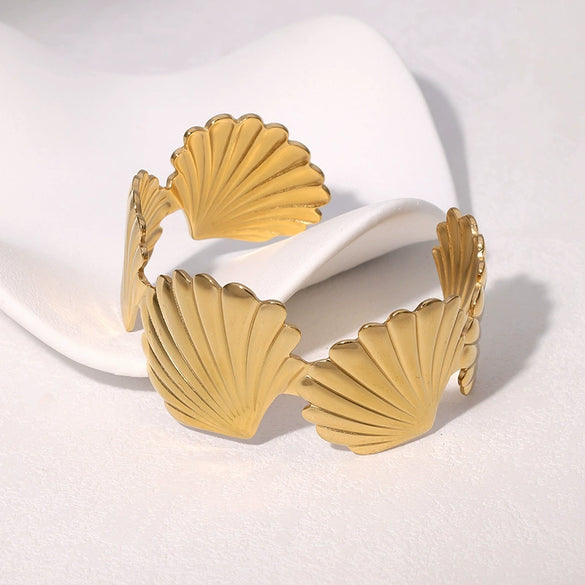 Stainless Steel Scallop Adjustable Open Wide Women's Fashion Simple Electroplated Bracelet