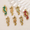 Stainless Steel Seahorse Pendant For Jewelry Electroplated With 18K Real Gold Oil Drop Colorful Ocean Style