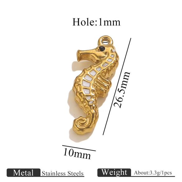 Stainless Steel Seahorse Pendant For Jewelry Electroplated With 18K Real Gold Oil Drop Colorful Ocean Style