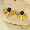Stainless Steel Semicircular Fanshaped Inlaid Natural Stone Titanium Steel Stud Earrings For Women Light Luxury Style Electroplated