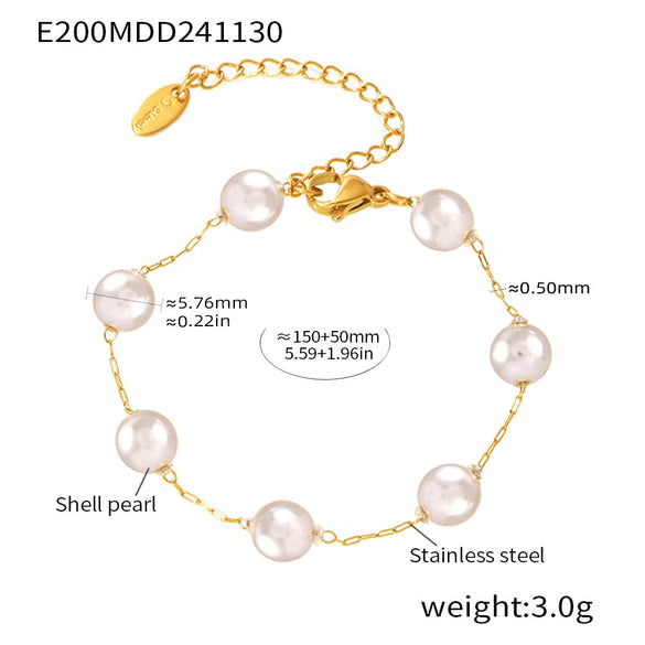 316L Stainless Steel Shell Beads Light Luxury Electroplated Round Collarbone Necklace And Bracelet For Women