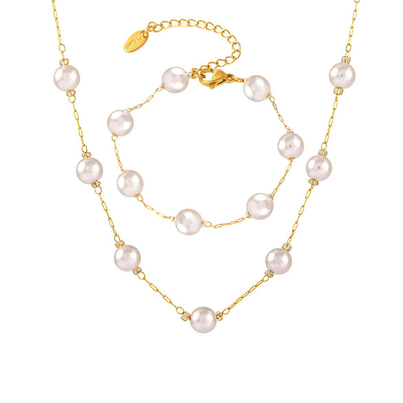 Stainless Steel Shell Beads Round Clavicle Necklace Bracelet Electroplated Light Style Women's Accessories