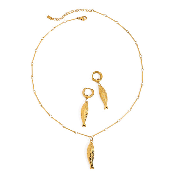 Stainless Steel Shell Conch Earrings And Necklace With Electroplating