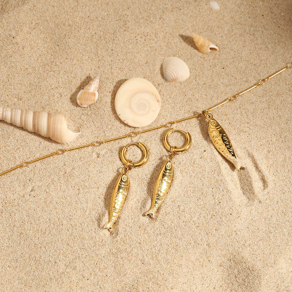 Stainless Steel Shell Conch Earrings And Necklace With Electroplating
