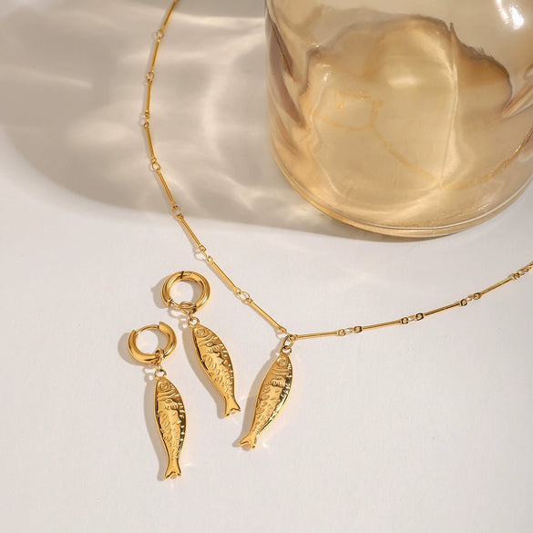 Stainless Steel Shell Conch Earrings And Necklace With Electroplating