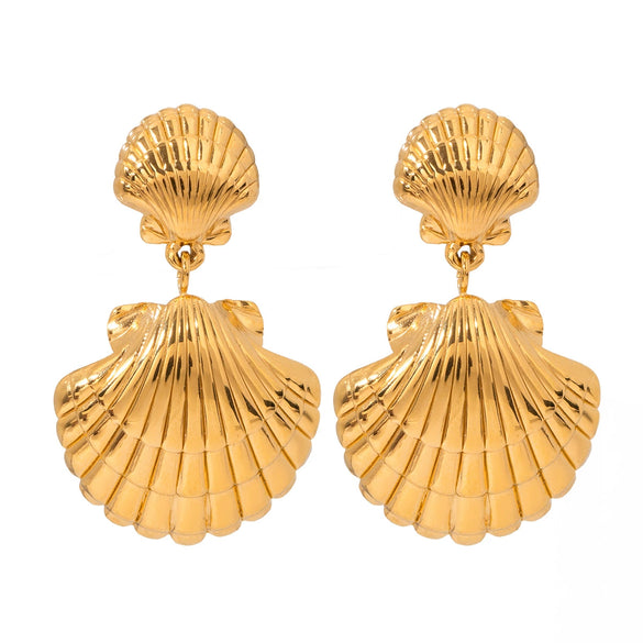 Stainless Steel Shell Earrings Natural Style Electroplated For Women