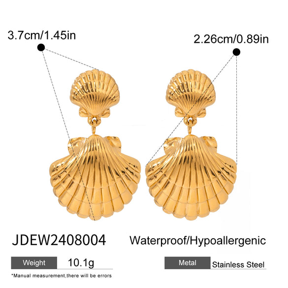 Stainless Steel Shell Earrings Natural Style Electroplated For Women