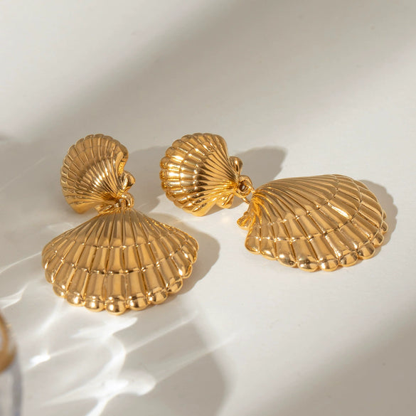 Stainless Steel Shell Earrings Natural Style Electroplated For Women