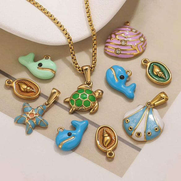 Stainless Steel Shell Oil Dripping Marine Series Electroplated Diy Handmade Jewelry Pendant Bracelet Necklace Accessories