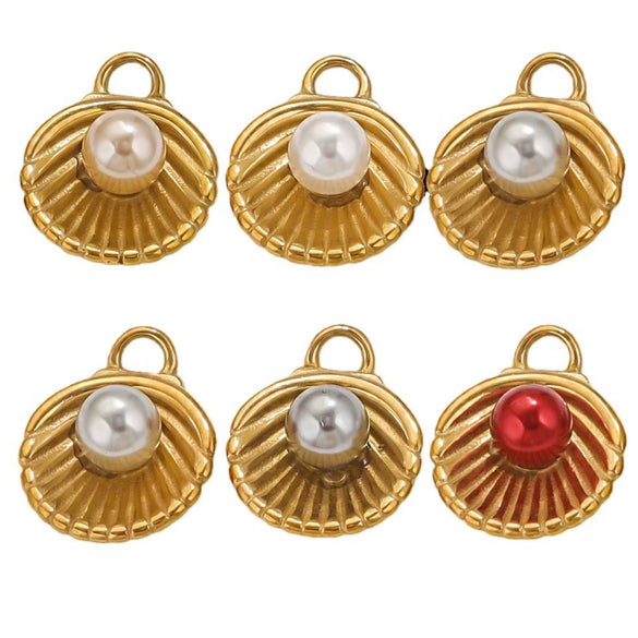 Stainless Steel Shell Pendant Inlaid Pearl Jewelry Accessories Electroplated 18K Niche Style