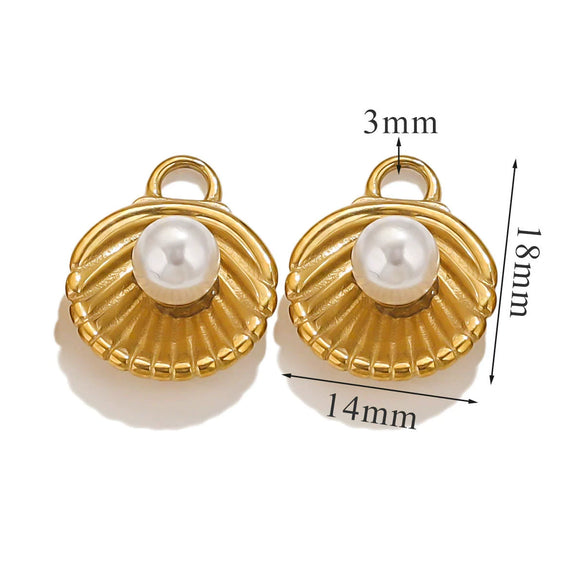 Stainless Steel Shell Pendant Inlaid Pearl Jewelry Accessories Electroplated 18K Niche Style
