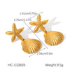 Stainless Steel Shell Starfish Earrings With Geometric Pattern And Electroplating