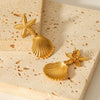 Stainless Steel Shell Starfish Earrings With Geometric Pattern And Electroplating