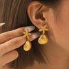 Stainless Steel Shell Starfish Earrings With Geometric Pattern And Electroplating