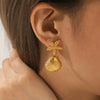 Stainless Steel Shell Starfish Earrings With Geometric Pattern And Electroplating