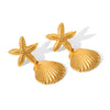 Stainless Steel Shell Starfish Earrings With Geometric Pattern And Electroplating