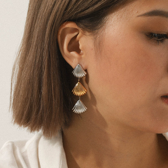 Stainless Steel Shell Tassel Earrings Geometric Electroplated Light Luxury Minimalist Women's