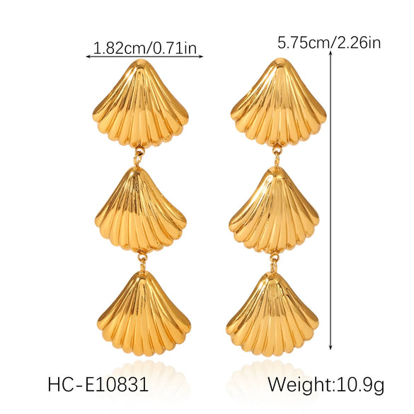 Stainless Steel Shell Tassel Earrings Geometric Electroplated Light Luxury Minimalist Women's