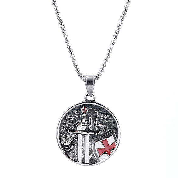 Stainless Steel Shield Pendant Necklace With Dripping Glue Finish And Distinctive Personality Style Jewelry