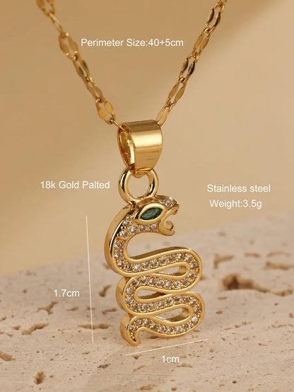 Stainless Steel Shiny Snake Plating Inlay Zircon Pendant Necklace